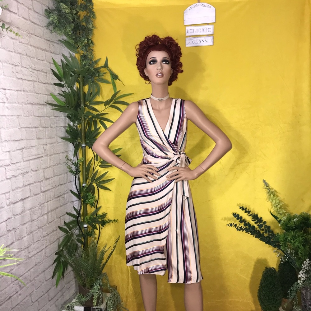 Multi Color Stripe Wrap Dress - image 6